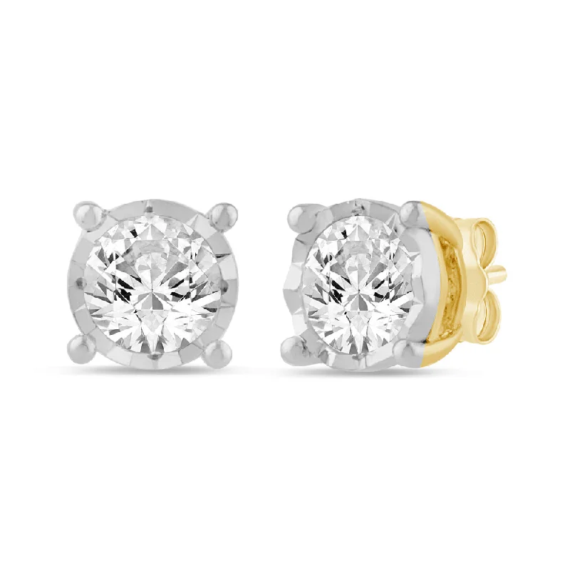 bold stud earrings for women -Solitaire Miracle Stud Earrings with 1/4ct of Diamonds in 9ct Yellow Gold