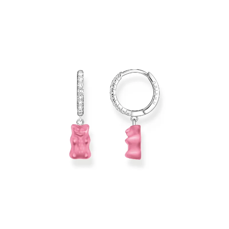 trendy drop earrings for women -THOMAS SABO Single hoop earring with pink Goldbears pendant & zirconia