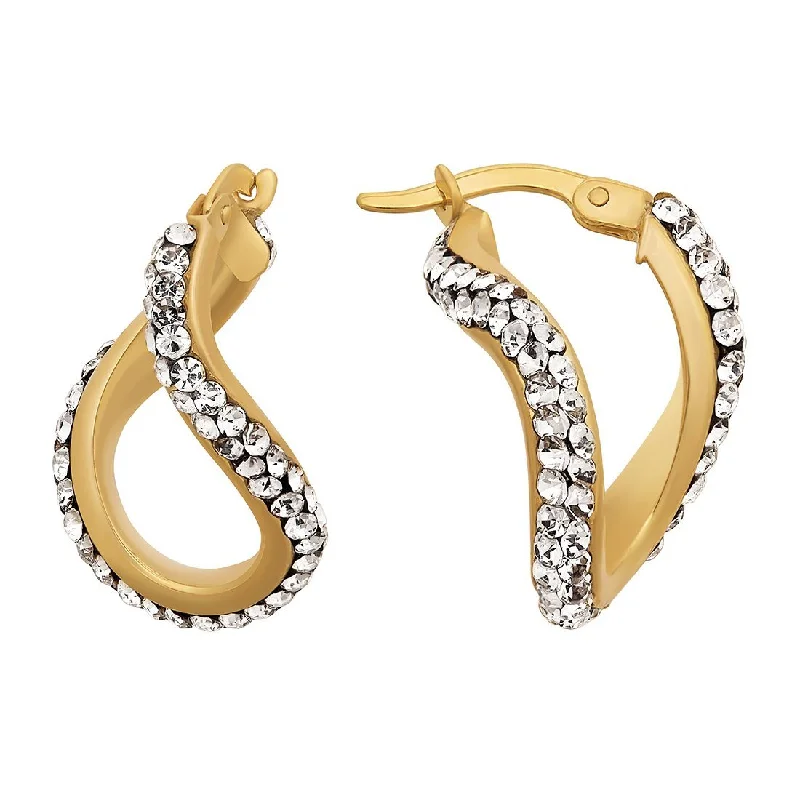 minimalist earrings for women -9ct Yellow Gold Silver Infused Crystal Oval Twist Hoop Earring