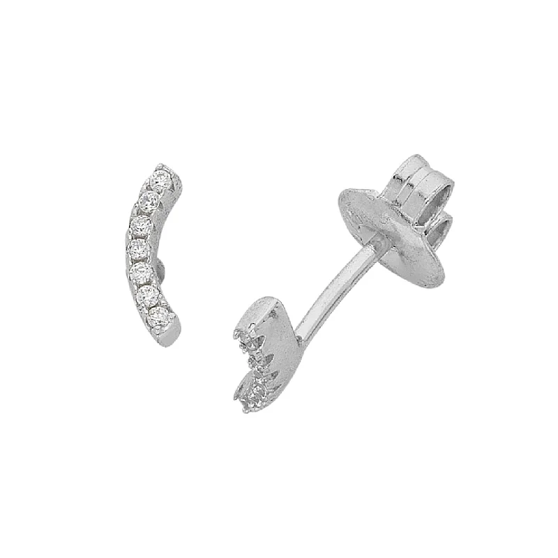 modern earrings for women -Sterling Silver Cubic Zirconia Mini Climber Stud Earrings