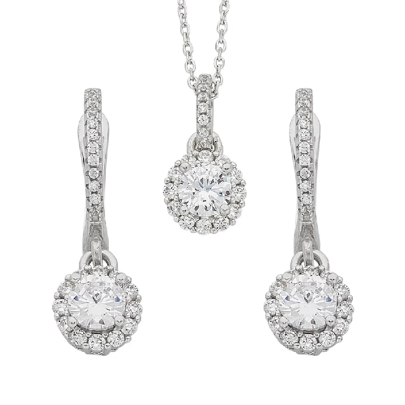 rhinestone earrings for women -Sterling Silver Cubic Zirconia Necklace and Earrings Set