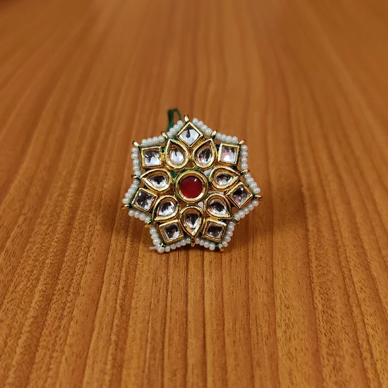 birthstone rings for women -Red Kundan Ring