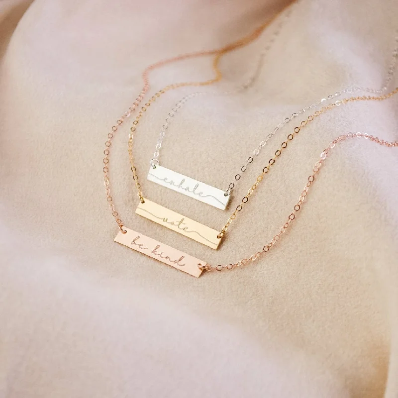 handmade necklaces for women -Custom Bar Necklace, Inspirational Word, Minimalist bar necklace