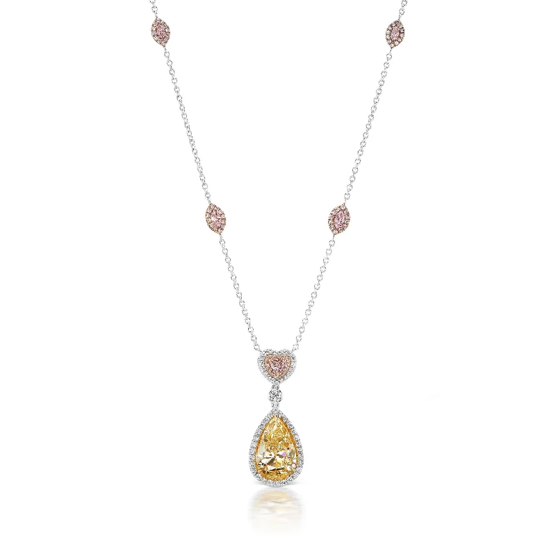 crystal necklaces for women -AMUN 6 CARAT PEAR SHAPE VS2 CLARITY  LIGHT YELLOW DIAMOND NECKLACE HALO PLATINUM & 18K GOLD GIA CERTIFIED 5 CT LY VS2 BY MIKE NEKTA