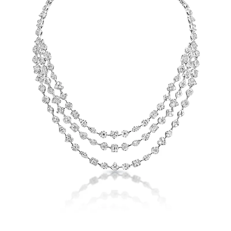 trendy pendant necklaces for women -Milana 26 Carat Combine Mix Shape Diamond Multi-Strand Necklace in 14k White Gold