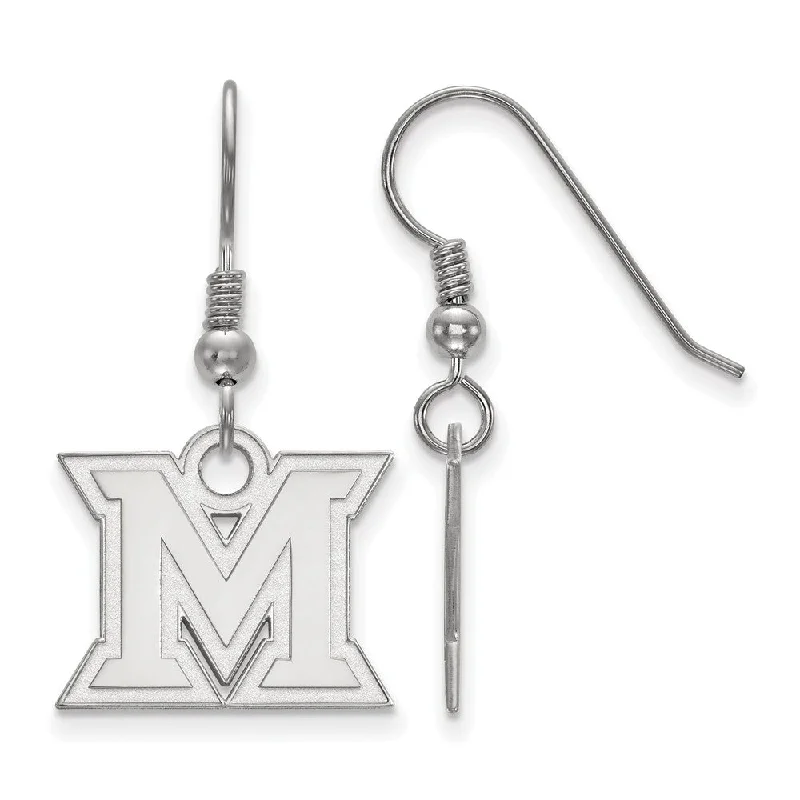 trendy drop earrings for women -Sterling Silver Miami University Small Dangle Earrings