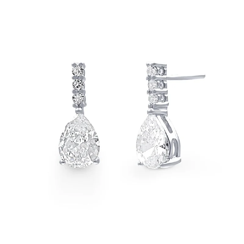 bold stud earrings for women -Drop Stud Earrings with Cubic Zirconia in Sterling Silver