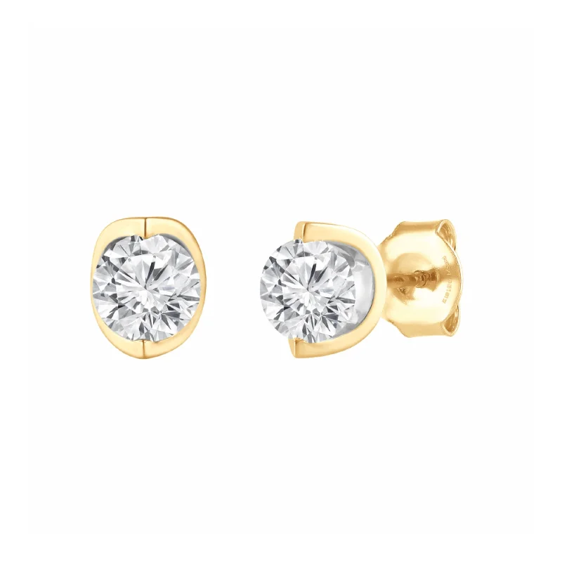 long earrings for women -Meera Bezel Look 1.00ct Laboratory Grown Solitaire Diamond Earrings in 9ct Yellow Gold