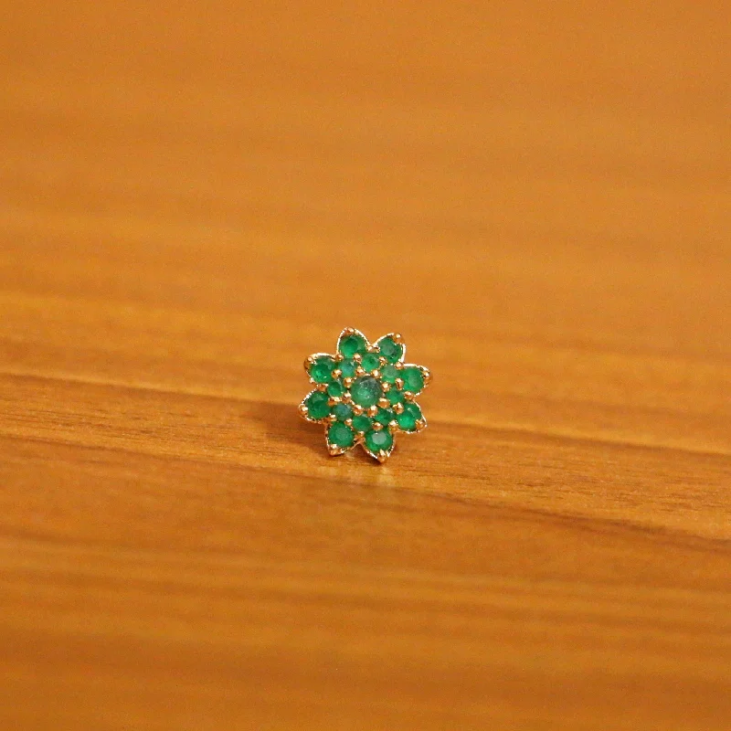 big statement rings -Emerald Gold Look Flower Piercing Nose Ring