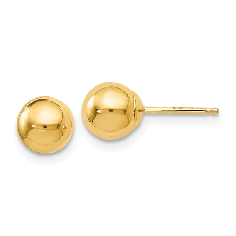 cute earrings for women -6mm (1/4 Inch) 14k Yellow Gold Polished Ball Friction Back Studs