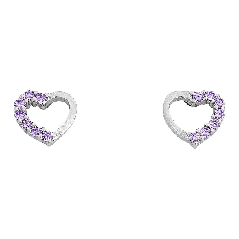 luxurious gold earrings for women -Children's Light Purple Cubic Zirconia Open Heart Stud Earrings in Sterling Silver