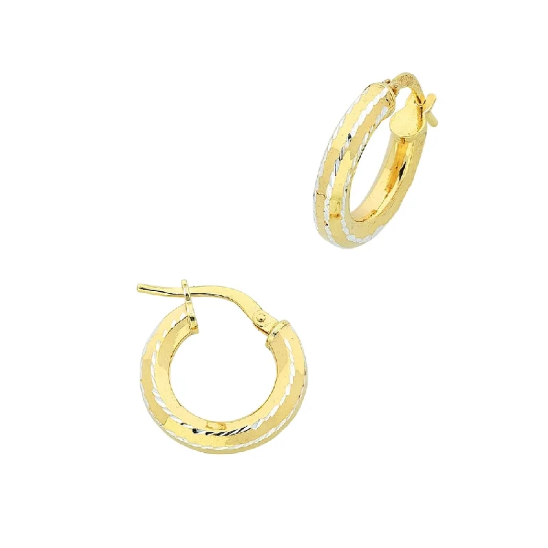 chic earrings for women -9ct Yellow Gold Silver Infused Diamond Cut Hoop Earrings 15mm