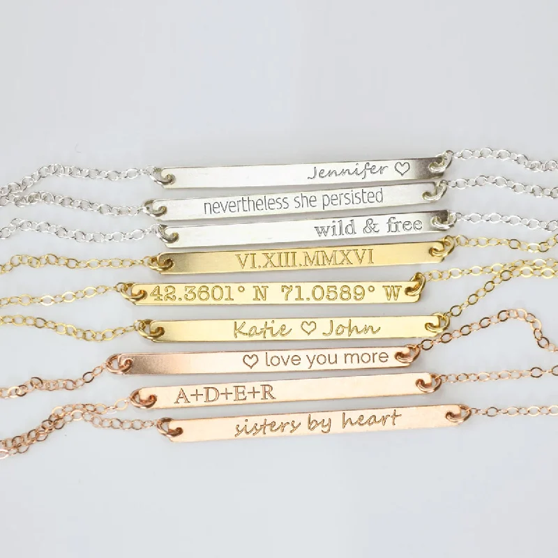 fashion pendant necklaces for women -Skinny Bar Necklace, Personalized with Name, Date, or Coordinates