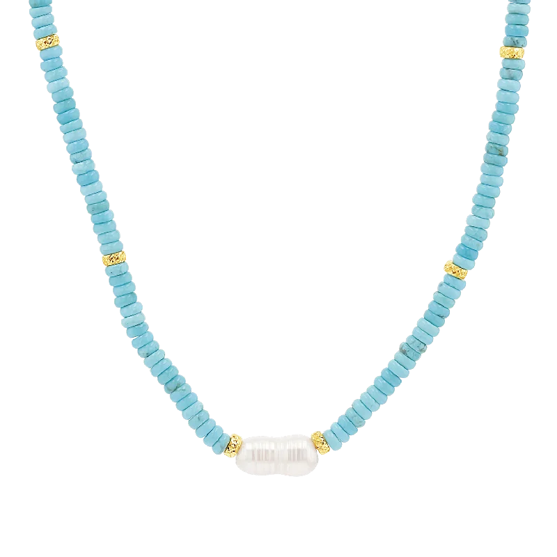 gemstone necklaces for women -Pearl & Gold Accent Turquoise Necklace