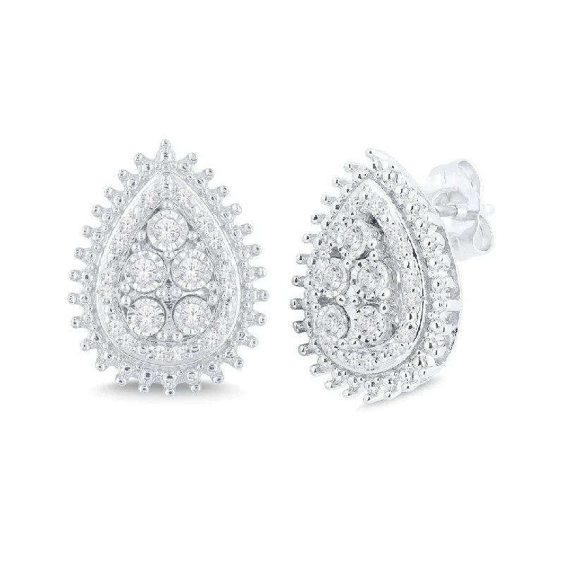 elegant earrings for women -Sterling Silver 0.25ct Diamond Pear Earrings