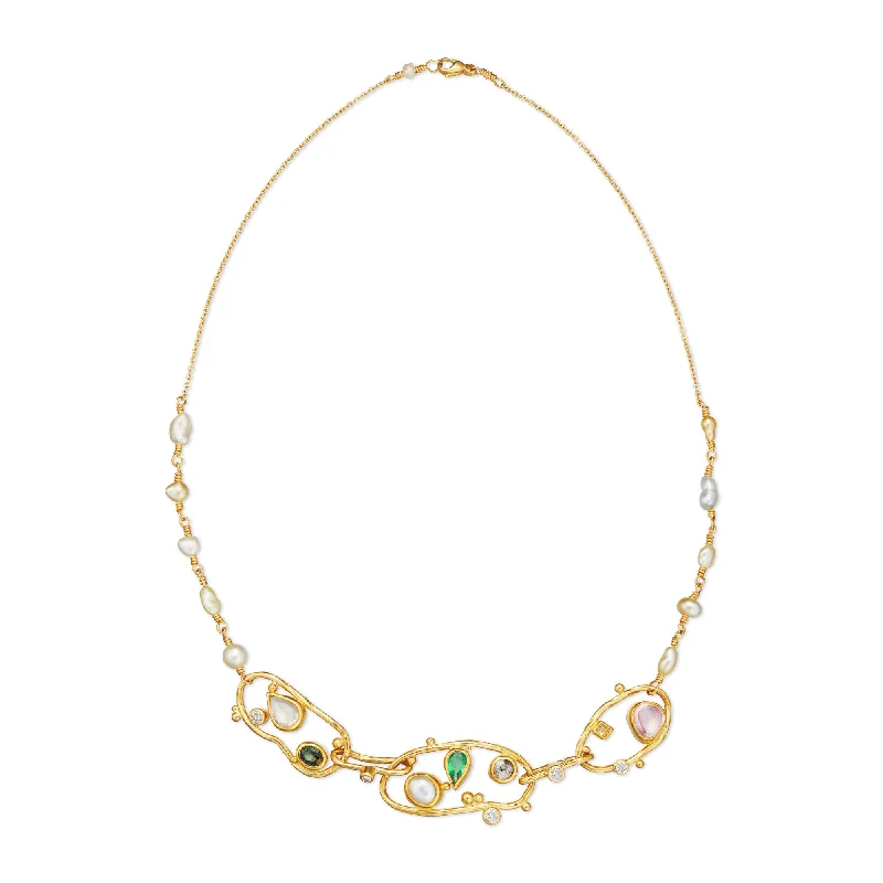 gemstone pendant necklaces for women -Triple Cloud 18K Gold Necklace w. Diamonds, Emeralds & Ruby