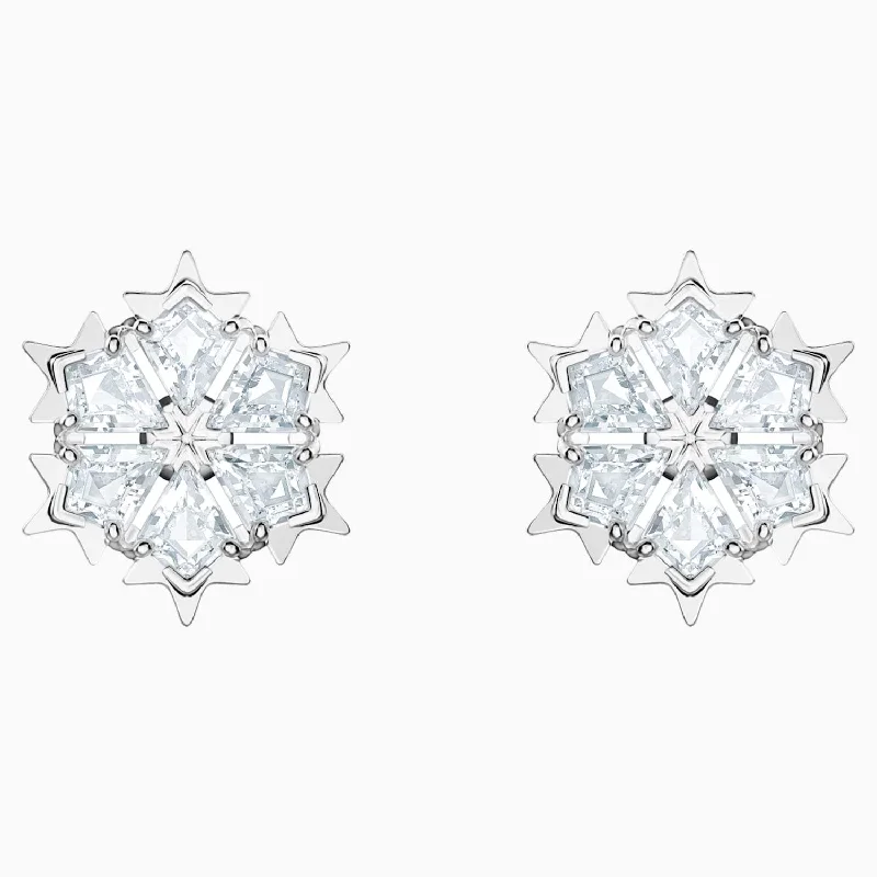 silver stud earrings for women -SWAROVSKI MAGIC PIERCED EARRINGS, WHITE, RHODIUM PLATED