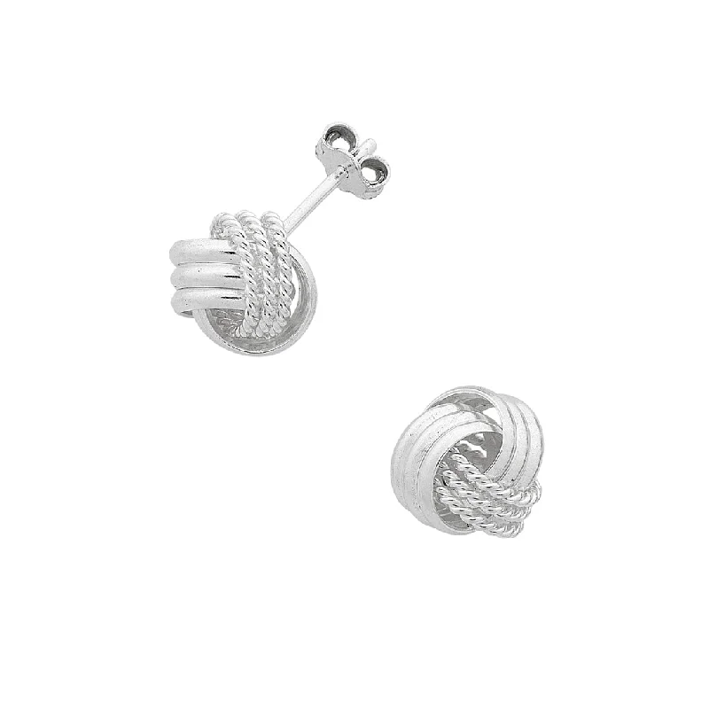 clip-on earrings for women -Sterling Silver Twisted Knot Stud Earrings