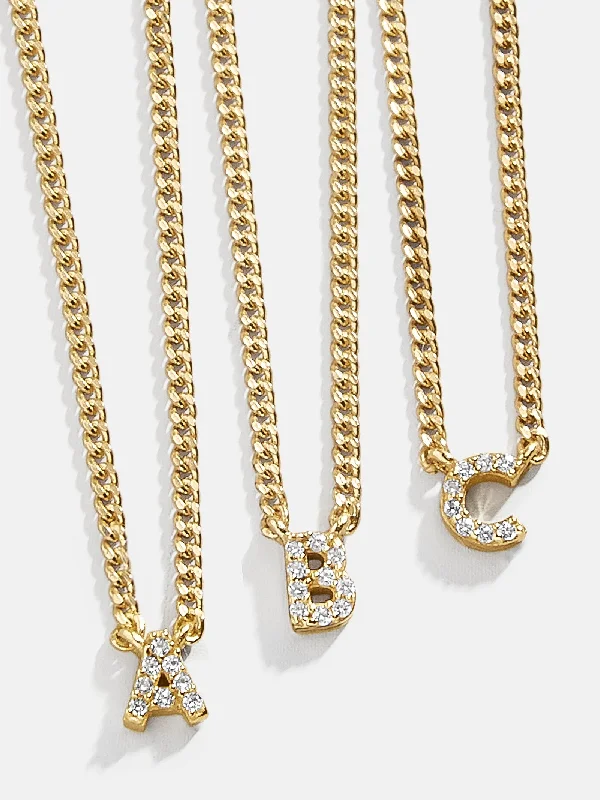 luxury chain necklaces for women -18K Gold Mini Initial Necklace - Gold/Pavé