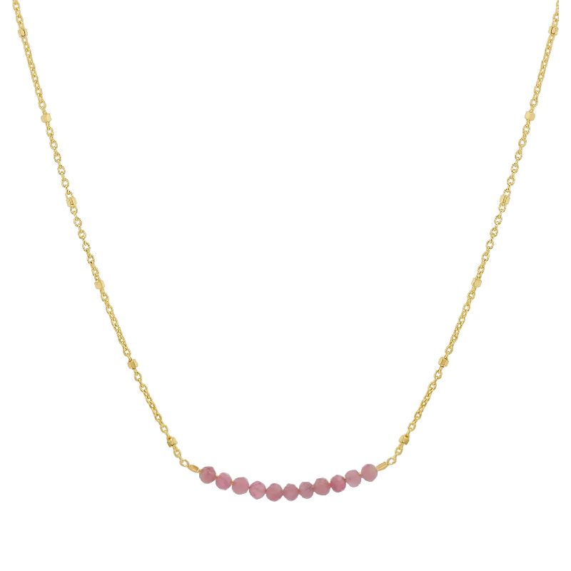 double chain necklaces for women -Pink Sapphire Bead Bar Necklace