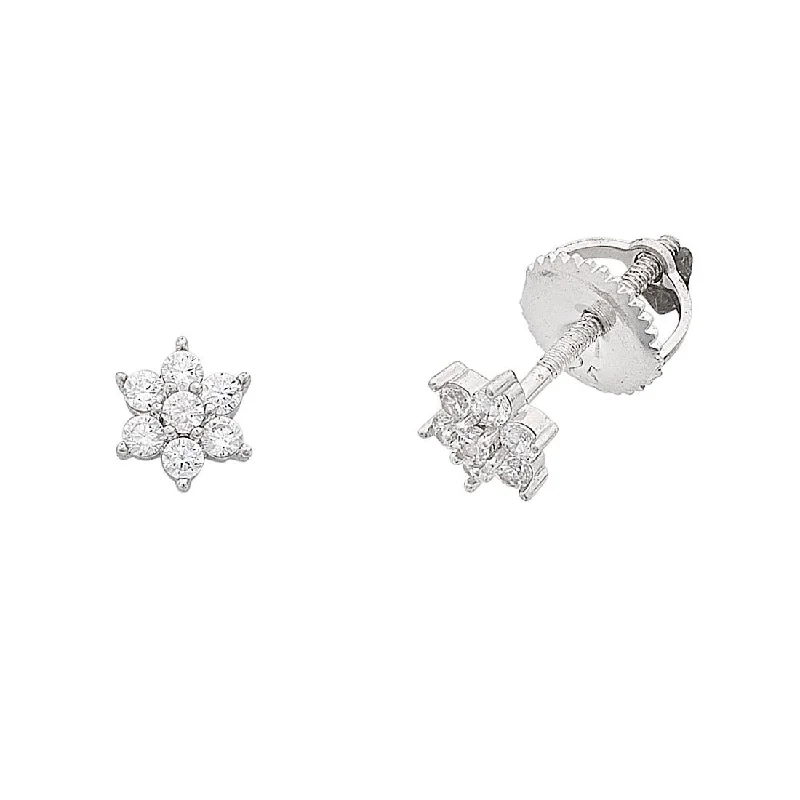 fashion earrings for women -Children's Cubic Zirconia Flower Screw Back Earrings in Sterling Silver