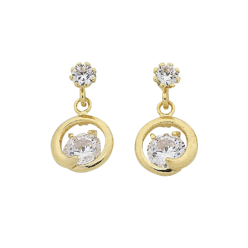 artistic earrings for women -9ct Yellow Gold Silver Infused Cubic Zirconia Drop Earrings