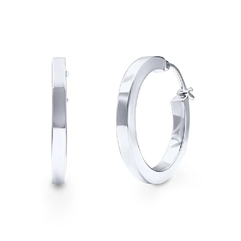 gold stud earrings for women -Square Edge Hoop Earrings in Sterling Silver