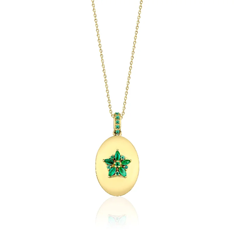 personalized necklaces for women -Fleur Sparkle 18K Gold Necklace w. Emeralds