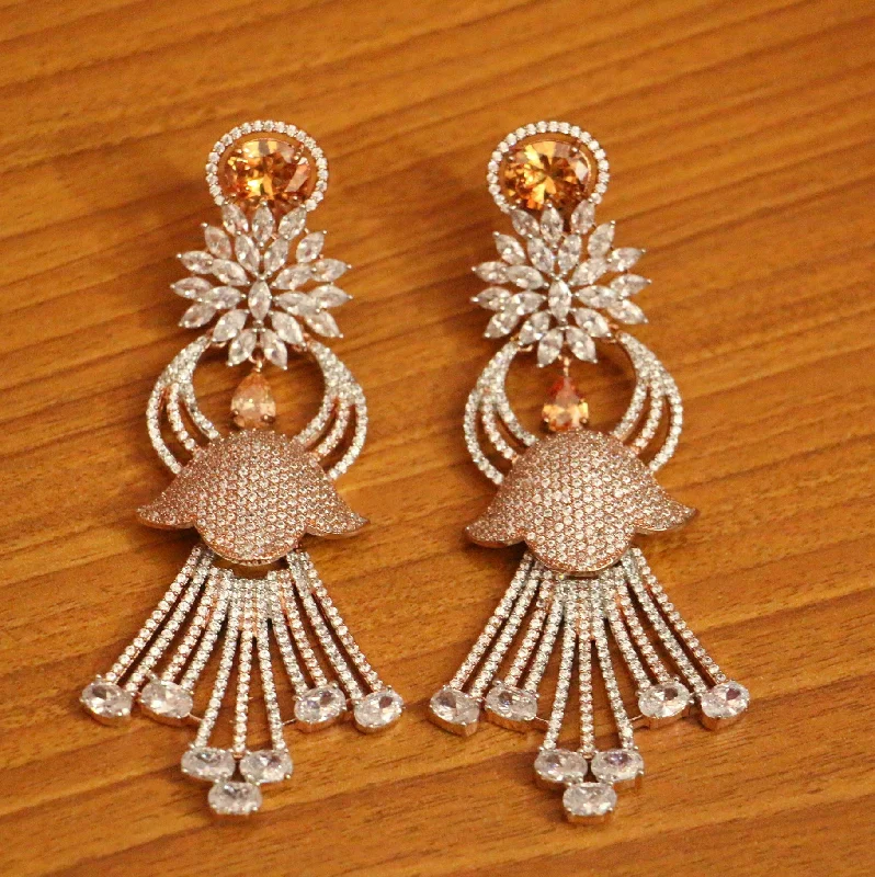 elegant earrings for women -Citrine Diamond Look Rose Gold Danglers