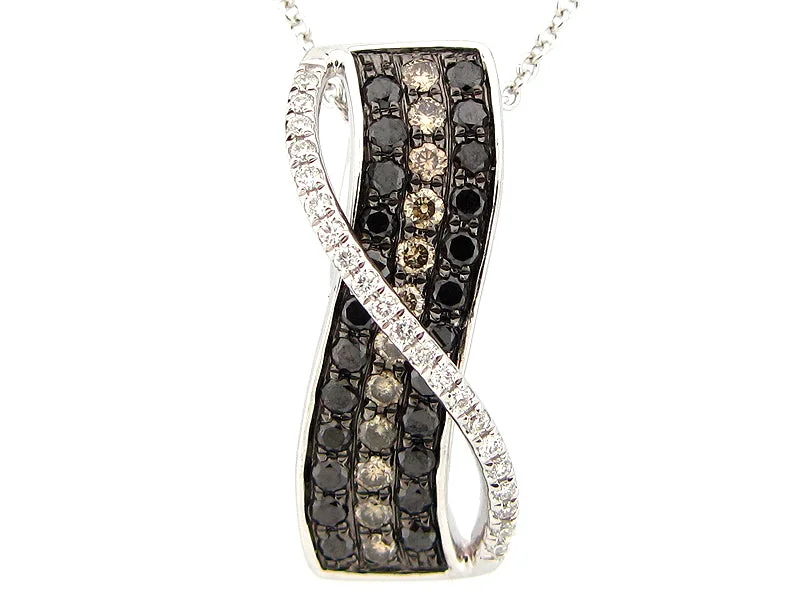 art deco necklaces for women -14KWG 0.54CTW BR AND BLK/BRWN DIA TWIST PENDANT NECKLACE