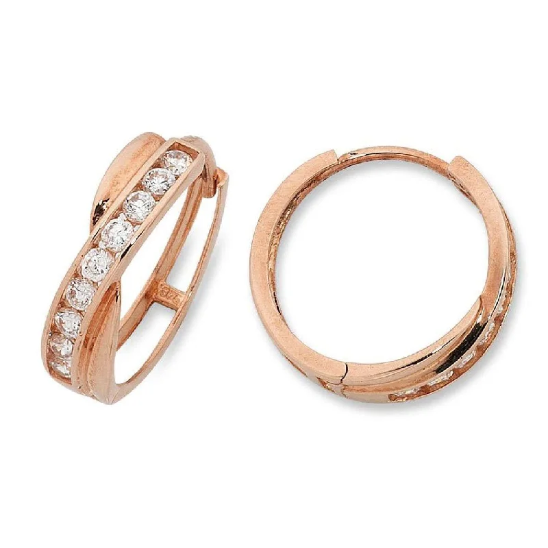 silver earrings for women -Cubic Zirconia Crossover Hoop Earrings in 9ct Rose Gold