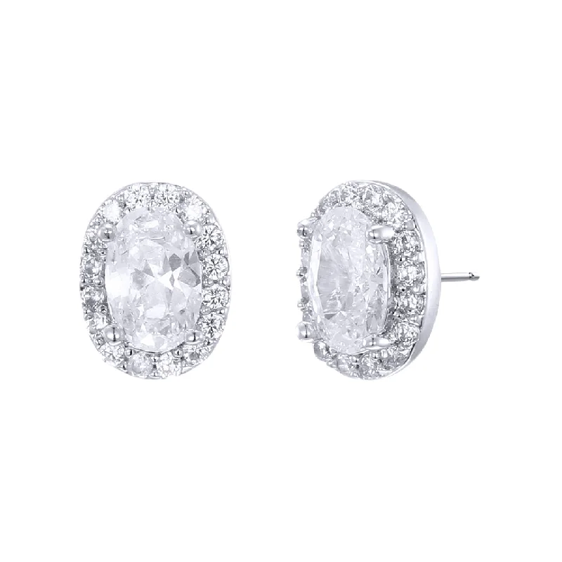 fashion hoop earrings for women -Sterling Silver Cubic Zirconia Oval Halo Stud Earrings