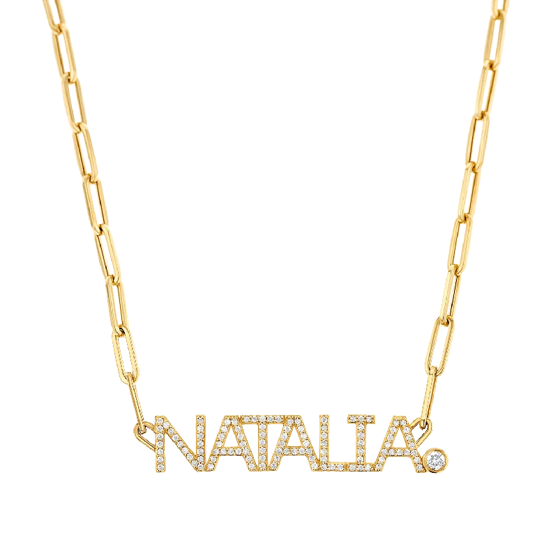 wedding necklaces for women -Custom Paper Clip Diamond Name Necklace