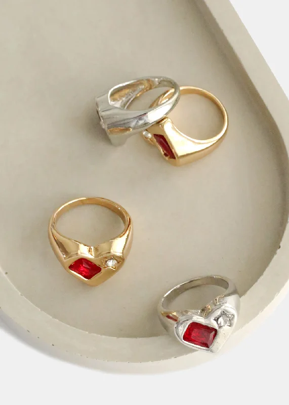 fashion rings for women -Red Gem & Star Ring