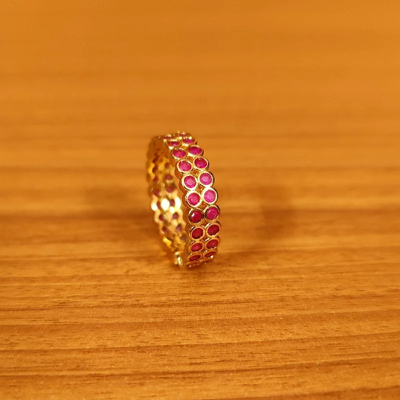 unique rings for women -RUBY COLOUR CZ STUDDED GOLD PLATED ADJUSTABLE RING