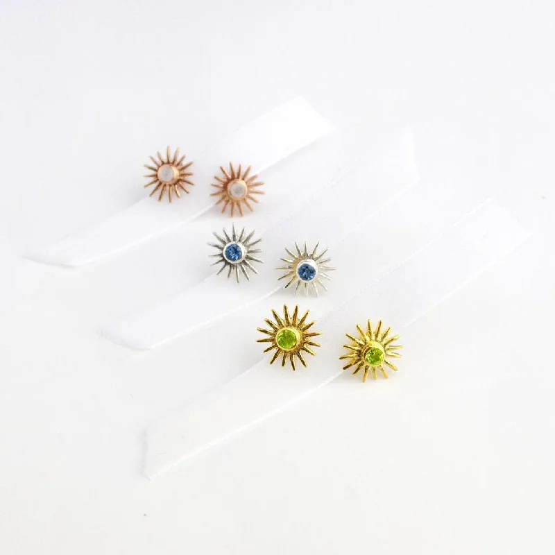 fashionable necklaces for women -Sun Burst Stud Earrings, Birthstone Sunshine Studs