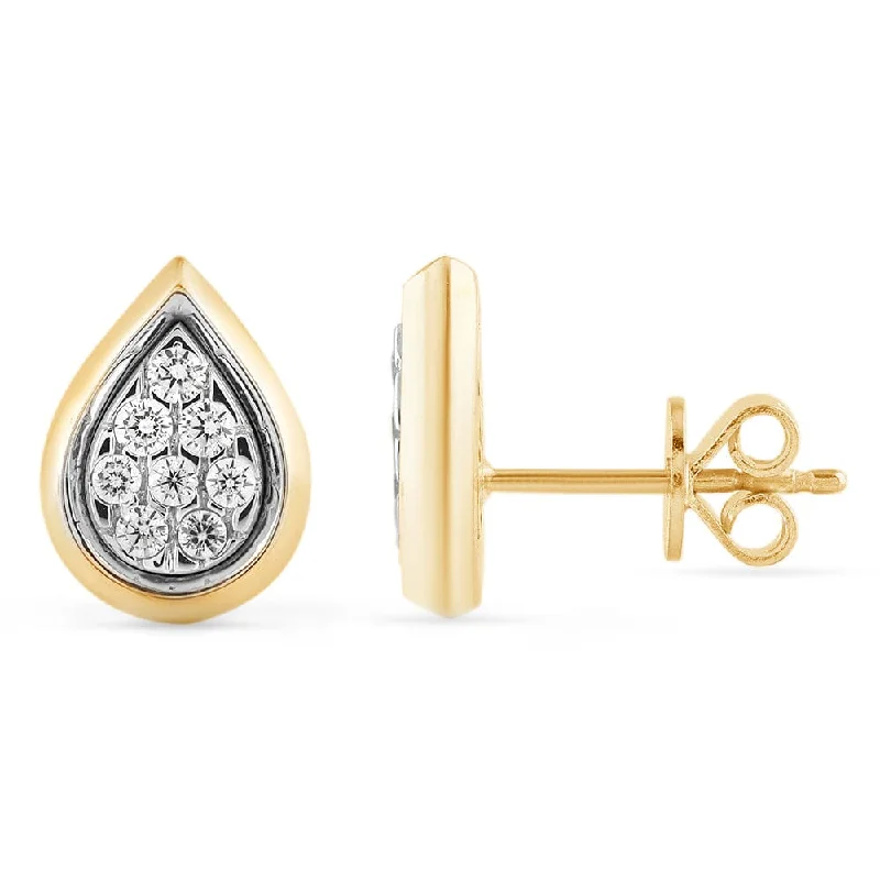 butterfly earrings for women -Bezel Set Pear Shape Stud Earrings with 0.10ct of Diamonds in 9ct Yellow Gold