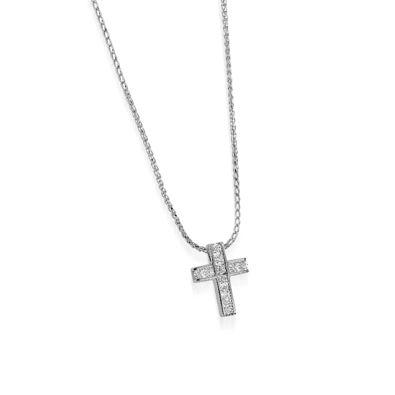 personalized necklace pendants for women -Lines Petite Diamond Cross Pendant Necklace