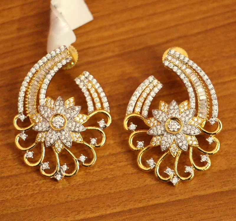 minimalist earrings for women -Flower Diamond Look Gold Plated Studs