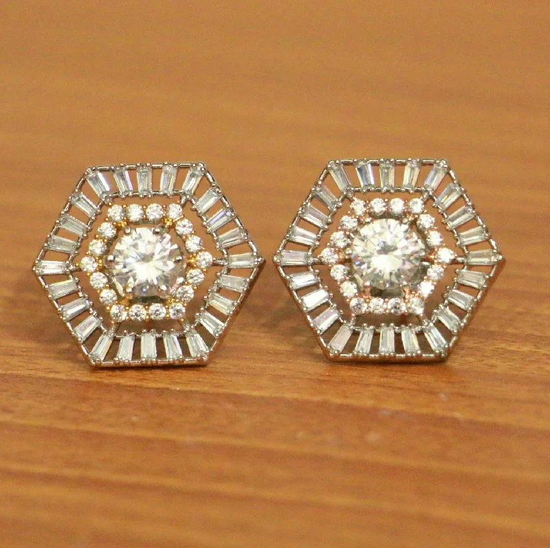 clip-on earrings for women -Silver Plated Solitaire Look Studs