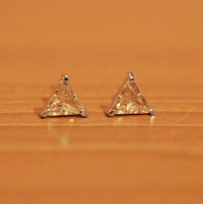 pearl stud earrings for women -Silver Plated Light Yellow Triangle Shaped Studs