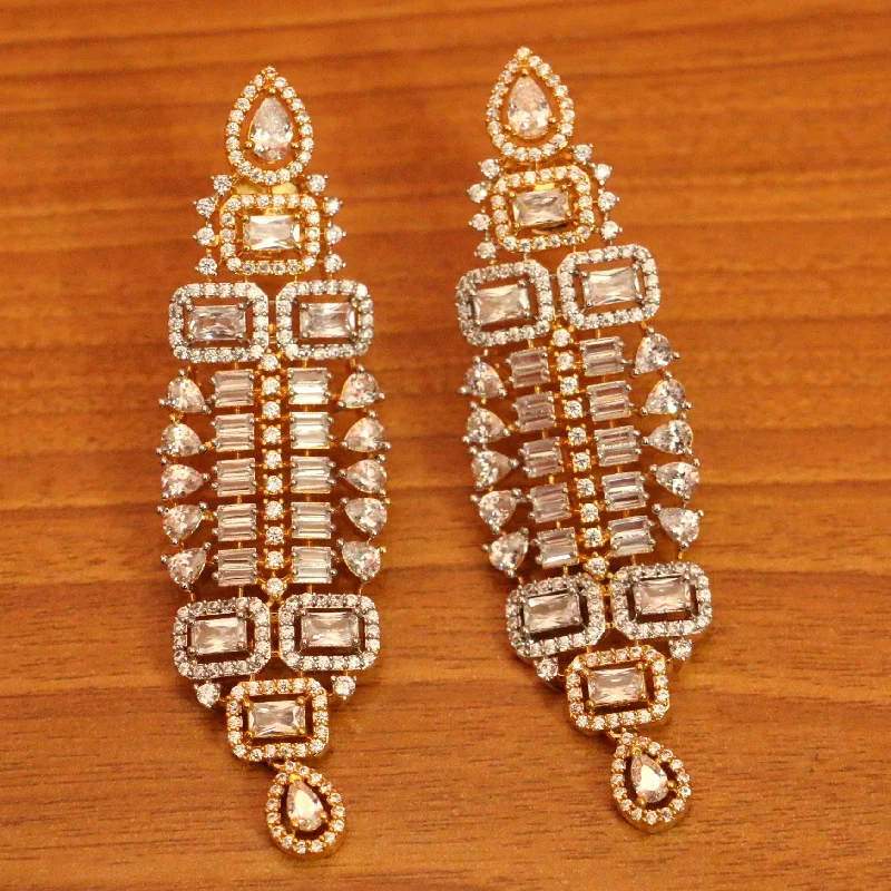 statement drop earrings for women -GOLD PLATED DIAMOND LOOK FIN E DANGLERS