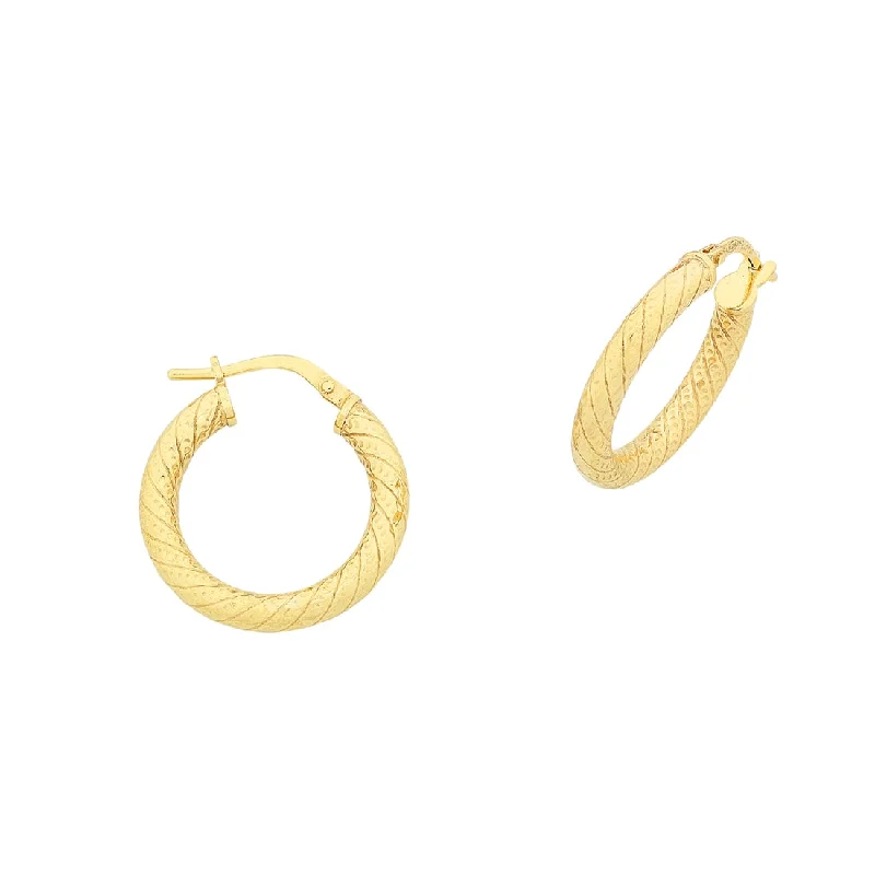 dangle earrings for women -9ct Yellow Gold Silver Infused Thick Twist Hoop Earrings