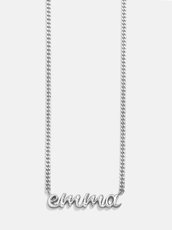 chunky necklaces for women -Curb Chain Custom Nameplate Necklace - Silver