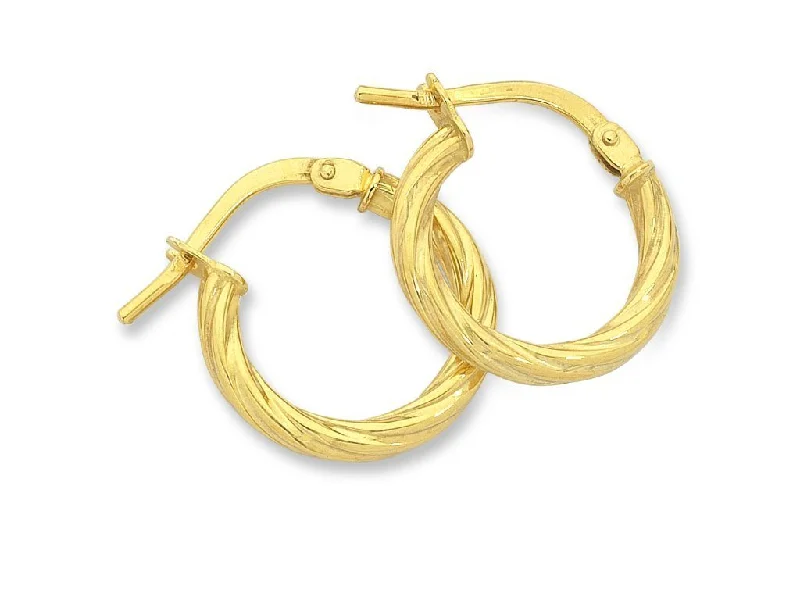 chunky earrings for women -9ct Yellow Gold Silver Infused Twist Hoop Earrings