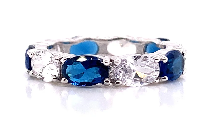 eternity diamond rings -Sterling Silver Full Oval CZ & Sapphire Ring