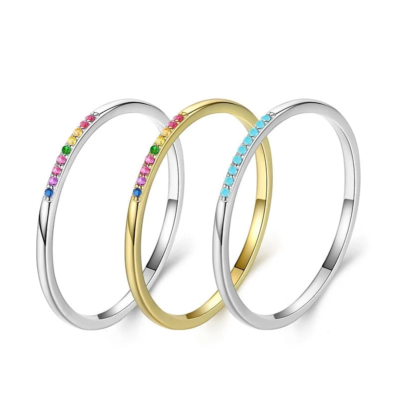 diamond rings for women -Rainbow Stack Sterling Silver Ring