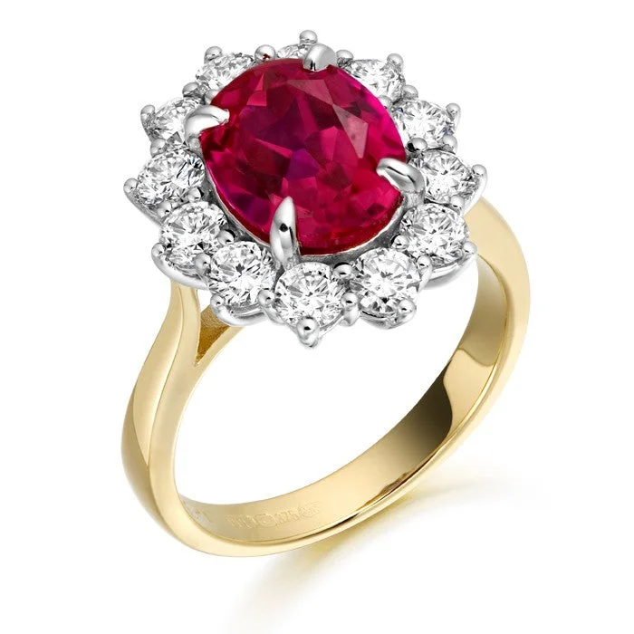 trendy rings for women -9ct Yellow Gold Princess Di Ruby Ring R308