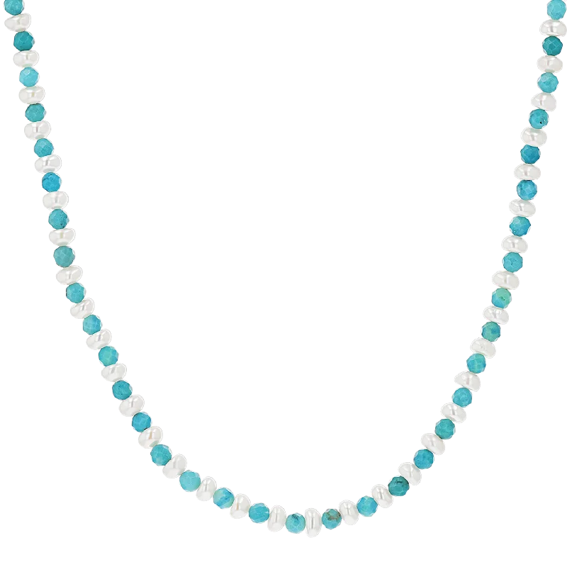 heart-shaped pendant necklaces for women -Turquoise Magnesite & Pearl Beaded Necklace