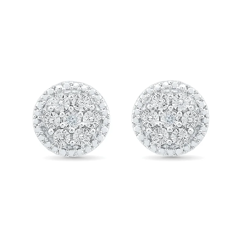 bold stud earrings for women -Sterling Silver Diamond Set Stud Earrings